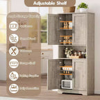 Meuble de rangement, armoire de cuisine haute de 178 cm - buffet autoportant à 4 portes avec étagères réglables, noir/gris/blanc