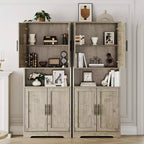 Meuble de rangement, armoire de cuisine haute de 178 cm - buffet autoportant à 4 portes avec étagères réglables, noir/gris/blanc