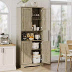 Meuble de rangement, armoire de cuisine haute de 178 cm - buffet autoportant à 4 portes avec étagères réglables, noir/gris/blanc