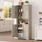 Meuble de rangement, armoire de cuisine haute de 178 cm - buffet autoportant à 4 portes avec étagères réglables, noir/gris/blanc