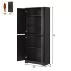 Meuble de rangement, armoire de cuisine haute de 178 cm - buffet autoportant à 4 portes avec étagères réglables, noir/gris/blanc