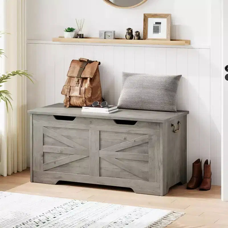 Banc de rangement en bois avec charnière de sécurité, 100 cm – Capacité 160 kg – Coffre de rangement à couvercle pour entrée, salon ou chambre à coucher