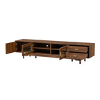 Meuble TV pour téléviseurs jusqu'à 85 pouces, meuble TV console média de style moderne du milieu du siècle avec portes en verre cannelé et 2 tiroirs, Noyer - ModernLuxe