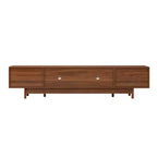 Meuble TV pour téléviseurs jusqu'à 85 pouces, meuble TV console média de style moderne du milieu du siècle avec portes en verre cannelé et 2 tiroirs, Noyer - ModernLuxe