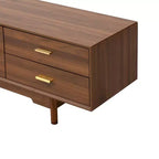 Meuble TV pour téléviseurs jusqu'à 85 pouces, meuble TV console média de style moderne du milieu du siècle avec portes en verre cannelé et 2 tiroirs, Noyer - ModernLuxe