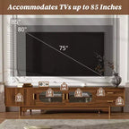 Meuble TV pour téléviseurs jusqu'à 85 pouces, meuble TV console média de style moderne du milieu du siècle avec portes en verre cannelé et 2 tiroirs, Noyer - ModernLuxe