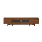 Meuble TV pour téléviseurs jusqu'à 85 pouces, meuble TV console média de style moderne du milieu du siècle avec portes en verre cannelé et 2 tiroirs, Noyer - ModernLuxe