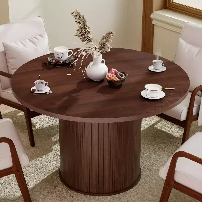 Hommpa Table de salle à manger ronde 48" - Bois d'hévéa robuste, style moderne rustique, 4 à 6 places