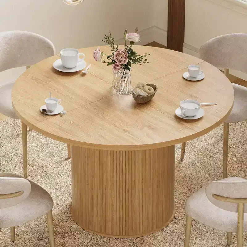 Hommpa Table de salle à manger ronde 48" - Bois d'hévéa robuste, style moderne rustique, 4 à 6 places