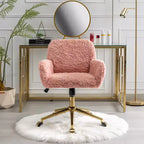 Chaise de bureau chic TUYOHW, chaise de vanité en poil de lapin artificiel, chaise de bureau pivotante à 360° avec base en métal doré, chaise d'ordinateur de 50 à 59 cm de hauteur