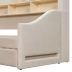 Lit de repos double capitonné Luxystar avec étagères de rangement, armoires, lumières LED et lit gigogne relevable.