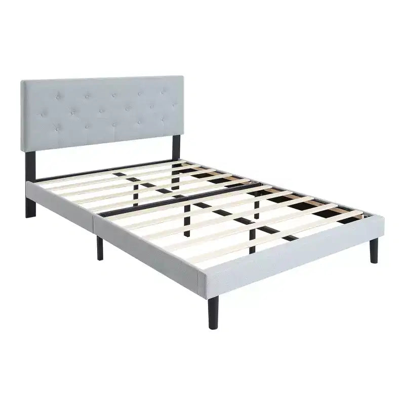 Lit plateforme capitonné double Homy Casa avec support de matelas à lattes en bois