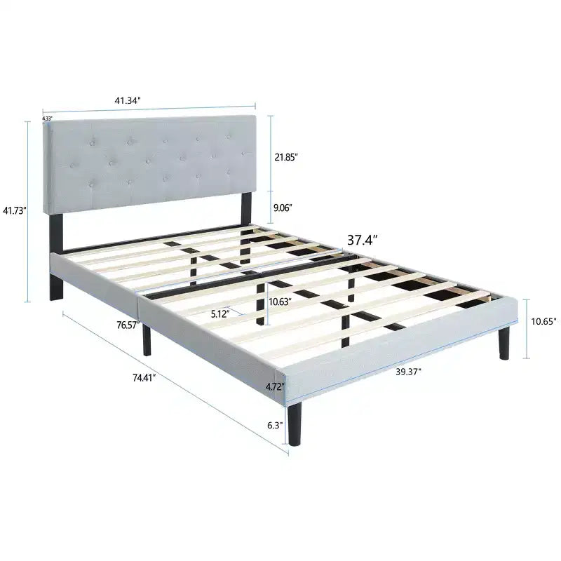 Lit plateforme capitonné double Homy Casa avec support de matelas à lattes en bois