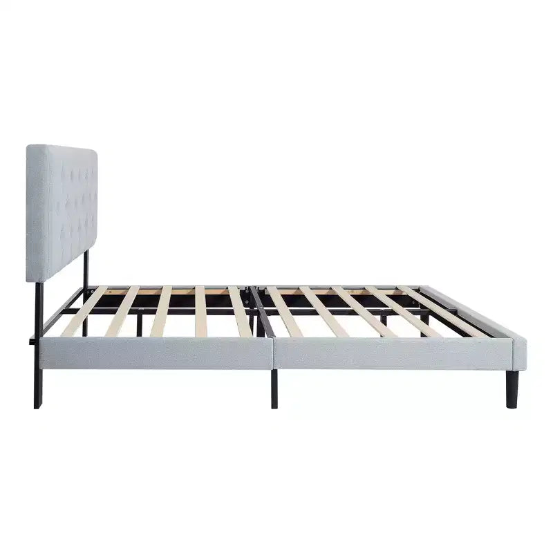 Lit plateforme capitonné double Homy Casa avec support de matelas à lattes en bois