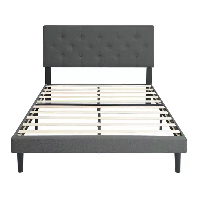 Lit plateforme capitonné double Homy Casa avec support de matelas à lattes en bois