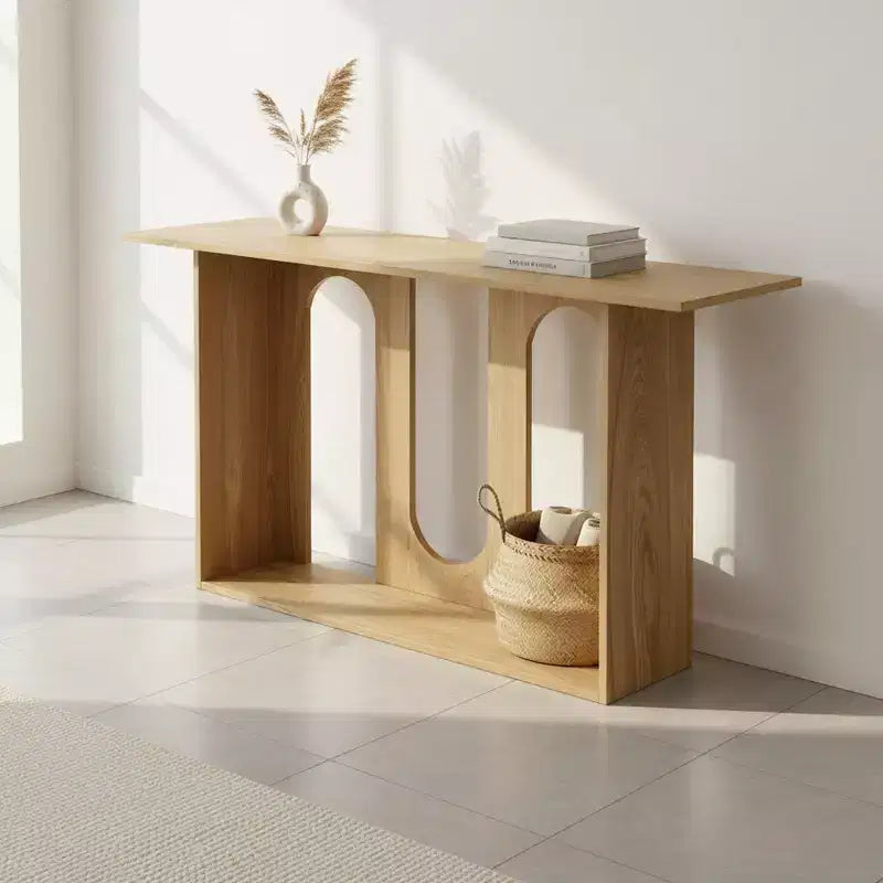 Table console moderne incurvée Homy Casa avec étagère ouverte pour entrée ou salon