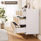 Commode haute en rotin à 9 tiroirs - Commode moderne en bois avec grand espace de rangement et plateau large pour chambre, salon ou couloir