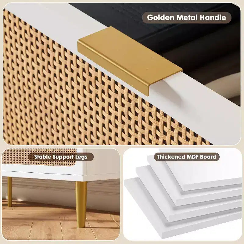Commode haute en rotin à 9 tiroirs - Commode moderne en bois avec grand espace de rangement et plateau large pour chambre, salon ou couloir