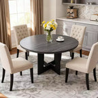 Table à manger ronde de style campagnard moderne pour 4 personnes, table piédestal en bois de 109 cm peu encombrante, base croisée robuste