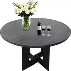 Table à manger ronde de style campagnard moderne pour 4 personnes, table piédestal en bois de 109 cm peu encombrante, base croisée robuste