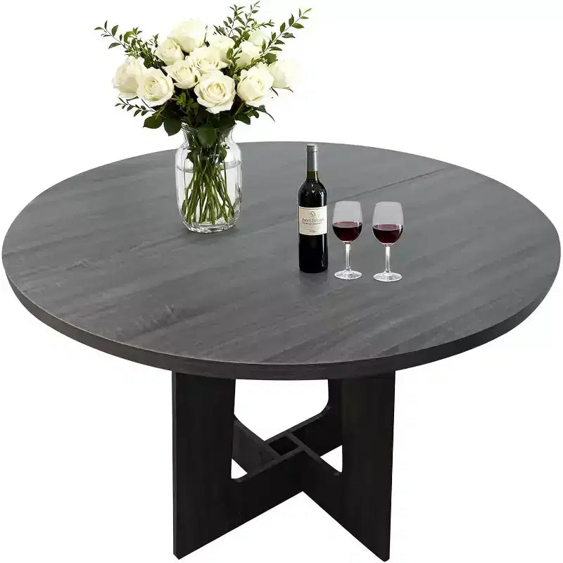 Table à manger ronde de style campagnard moderne pour 4 personnes, table piédestal en bois de 109 cm peu encombrante, base croisée robuste