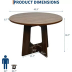 Table à manger ronde de style campagnard moderne pour 4 personnes, table piédestal en bois de 109 cm peu encombrante, base croisée robuste