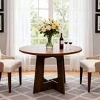 Table à manger ronde de style campagnard moderne pour 4 personnes, table piédestal en bois de 109 cm peu encombrante, base croisée robuste
