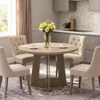 Table à manger ronde de style campagnard moderne pour 4 personnes, table piédestal en bois de 109 cm peu encombrante, base croisée robuste