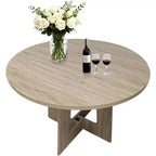 Table à manger ronde de style campagnard moderne pour 4 personnes, table piédestal en bois de 109 cm peu encombrante, base croisée robuste