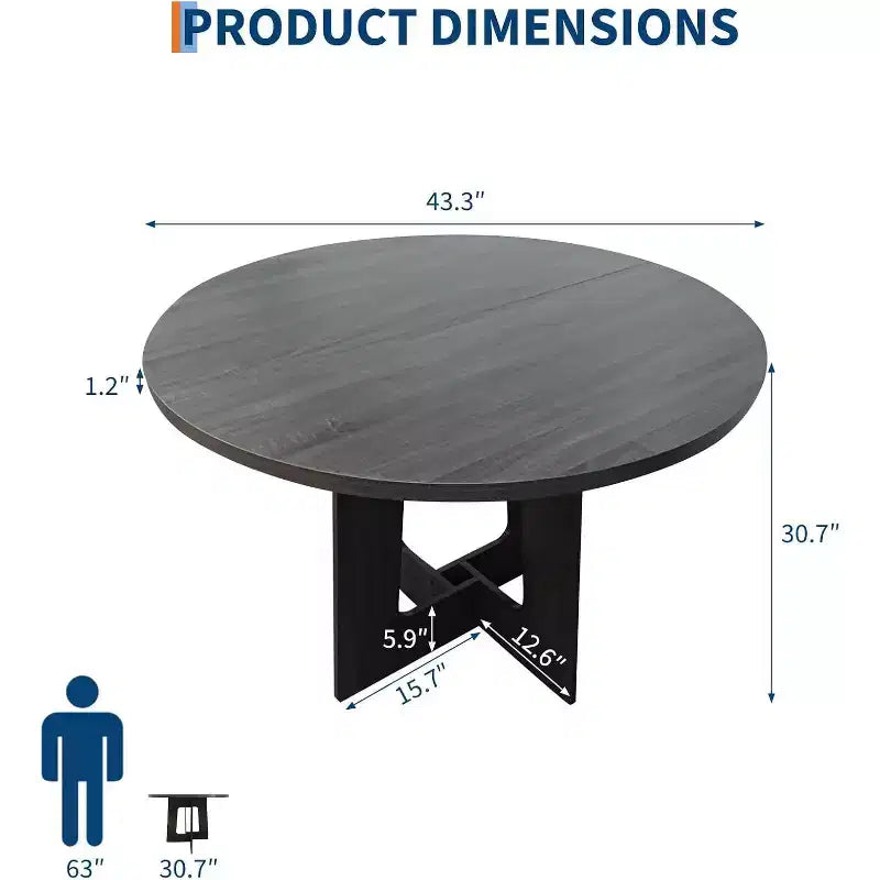 Table à manger ronde de style campagnard moderne pour 4 personnes, table piédestal en bois de 109 cm peu encombrante, base croisée robuste