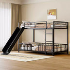 MAYEERTY Full Over Full Metal Bunk Bed, Slide Guardrails, Kids Bedroom, White