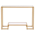 VEVOR 2-Tier Glass Console Table, Modern Rectangle Sofa Side Table with Tempered Glass Top and Iron Legs, Golden Consloe Desk, Golden