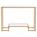VEVOR 2-Tier Glass Console Table, Modern Rectangle Sofa Side Table with Tempered Glass Top and Iron Legs, Golden Consloe Desk, Golden