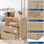 Lot de 2 tables de chevet cannelées de style campagnard - Tables d'appoint de 58,4 cm de style moderne du milieu du siècle avec station de charge (2 tiroirs, bois) pour chambre/bureau à domicile