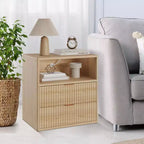 Lot de 2 tables de chevet cannelées de style campagnard - Tables d'appoint de 58,4 cm de style moderne du milieu du siècle avec station de charge (2 tiroirs, bois) pour chambre/bureau à domicile