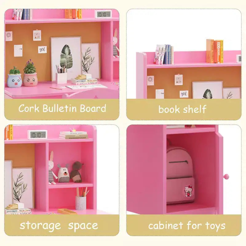Bureau et chaise d'étude pour enfants, table d'apprentissage ergonomique pour enfants avec étagère et organisateur, bois d'ingénierie, cadeau pour garçons et filles de 3 à 8 ans, rose