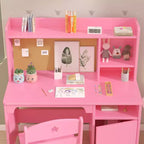 Bureau et chaise d'étude pour enfants, table d'apprentissage ergonomique pour enfants avec étagère et organisateur, bois d'ingénierie, cadeau pour garçons et filles de 3 à 8 ans, rose