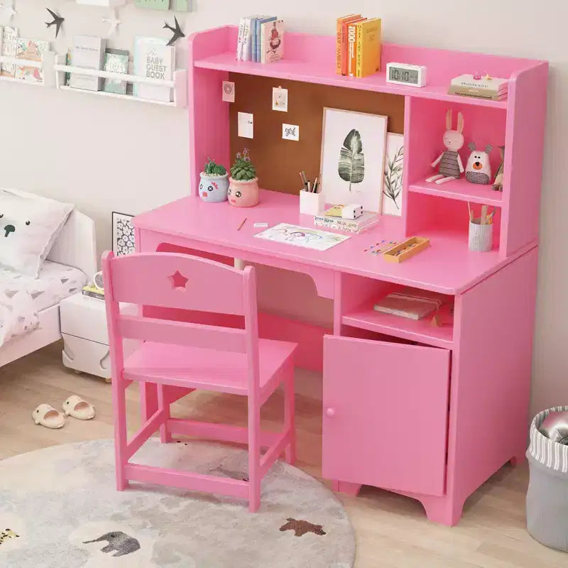 Bureau et chaise d'étude pour enfants, table d'apprentissage ergonomique pour enfants avec étagère et organisateur, bois d'ingénierie, cadeau pour garçons et filles de 3 à 8 ans, rose