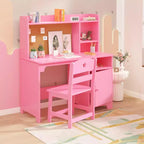 Bureau et chaise d'étude pour enfants, table d'apprentissage ergonomique pour enfants avec étagère et organisateur, bois d'ingénierie, cadeau pour garçons et filles de 3 à 8 ans, rose