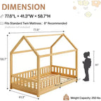 Lit cabane AMERLIFE pour enfants, taille jumeau, avec garde-corps, barrières amovibles, toit cabane, cadre de lit Montessori en bois, assemblage facile