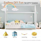 Lit cabane AMERLIFE pour enfants, taille jumeau, avec garde-corps, barrières amovibles, toit cabane, cadre de lit Montessori en bois, assemblage facile