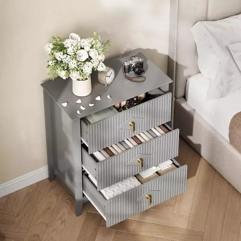 Commode à 3 tiroirs cannelés Acekool 27,6, armoire de rangement moderne avec tiroirs profonds