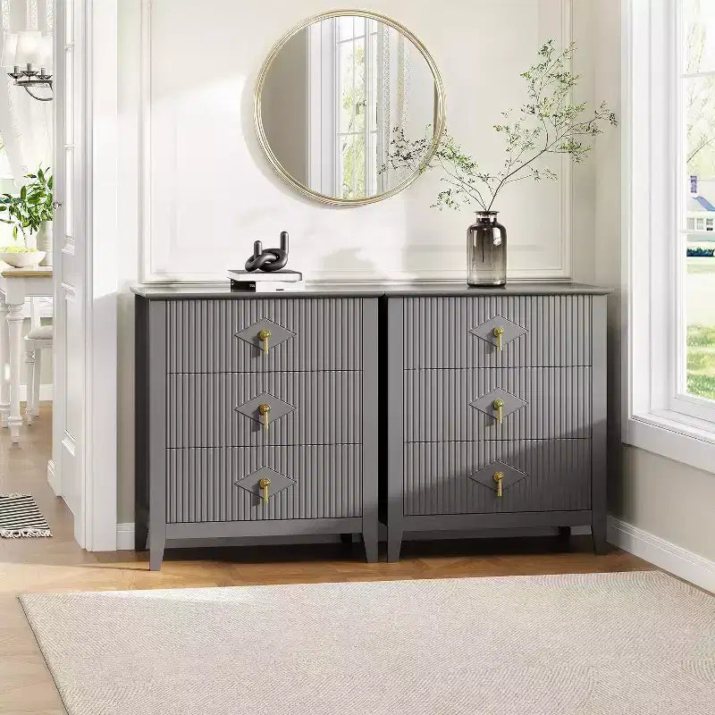 Commode à 3 tiroirs cannelés Acekool 27,6, armoire de rangement moderne avec tiroirs profonds