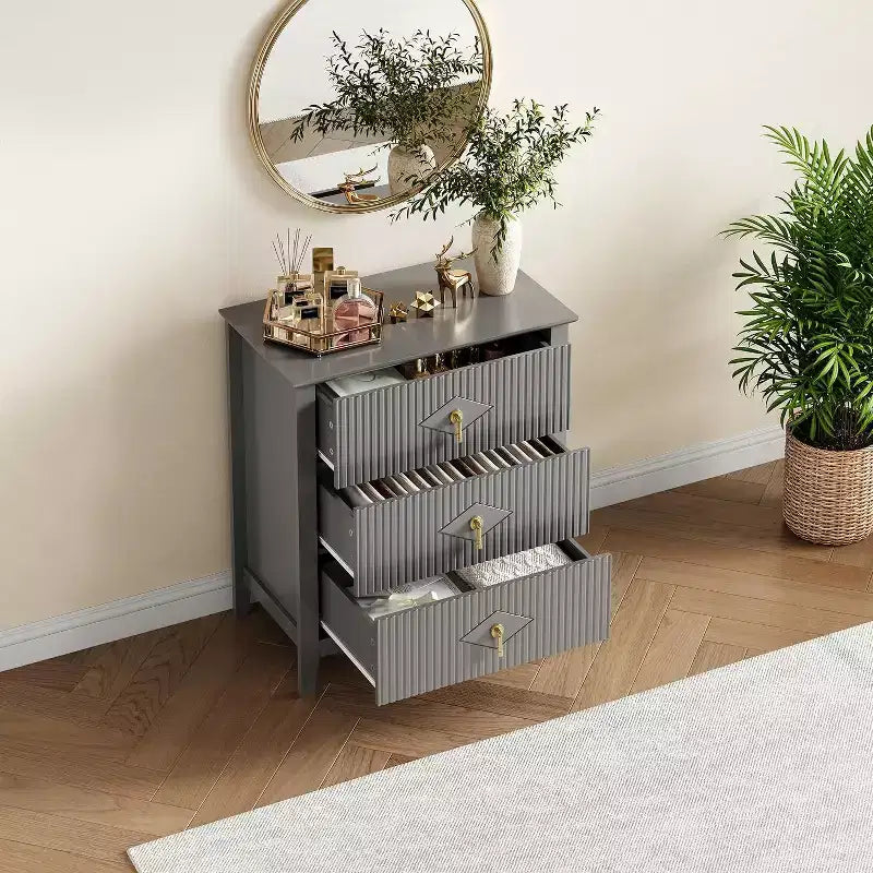 Commode à 3 tiroirs cannelés Acekool 27,6, armoire de rangement moderne avec tiroirs profonds