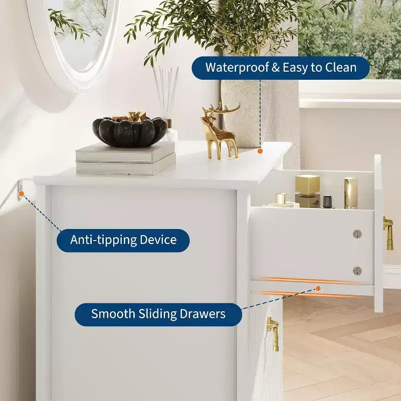 Commode à 3 tiroirs cannelés Acekool 27,6, armoire de rangement moderne avec tiroirs profonds