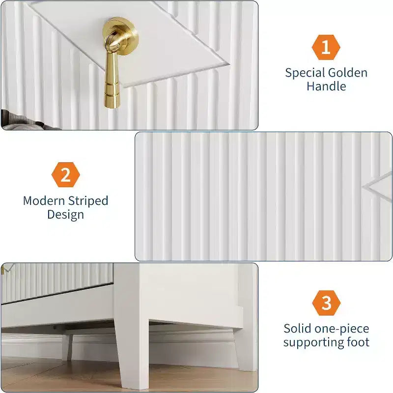 Commode à 3 tiroirs cannelés Acekool 27,6, armoire de rangement moderne avec tiroirs profonds