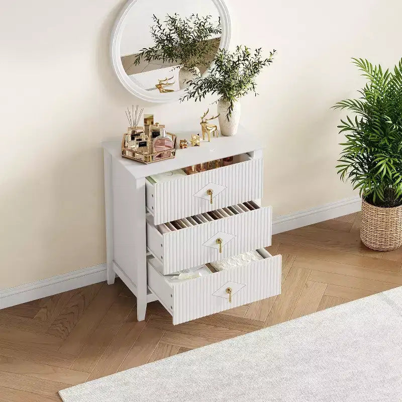 Commode à 3 tiroirs cannelés Acekool 27,6, armoire de rangement moderne avec tiroirs profonds