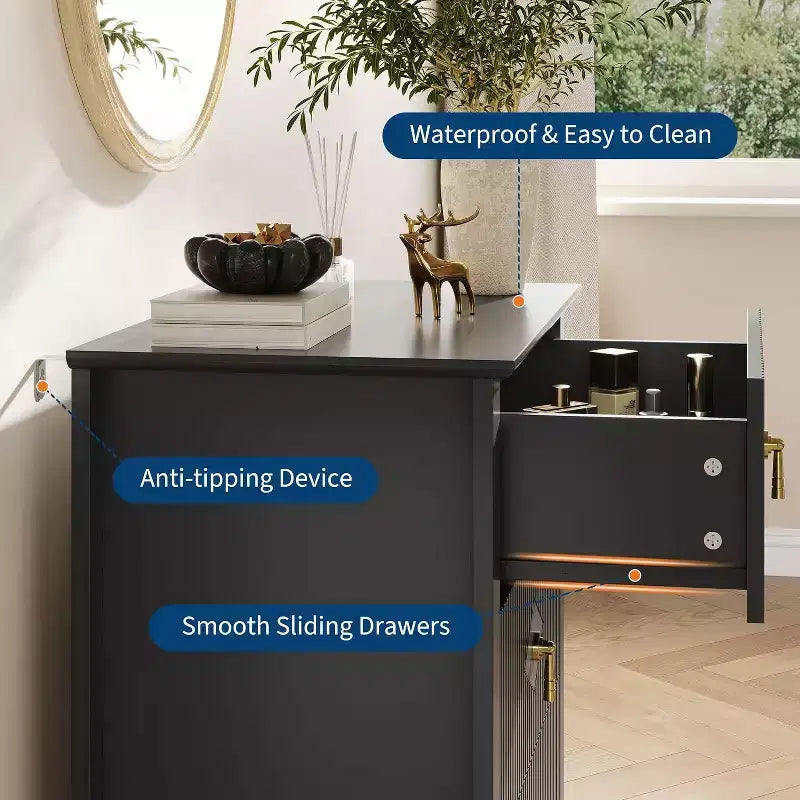 Commode à 3 tiroirs cannelés Acekool 27,6, armoire de rangement moderne avec tiroirs profonds