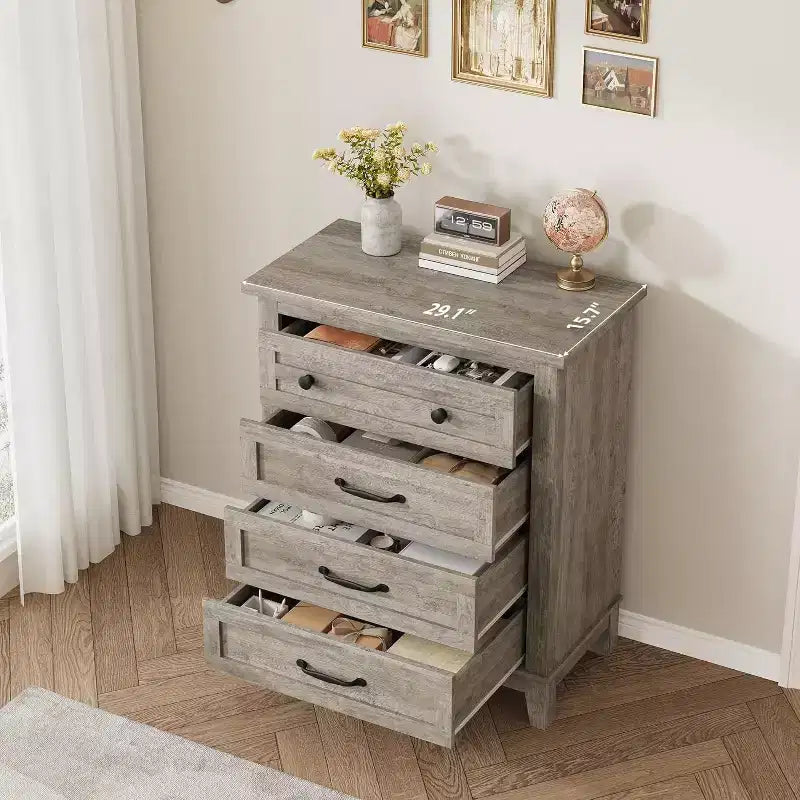 Acekool Commode à 4 tiroirs, Armoire verticale haute avec tiroirs de rangement profonds, Organisateur de placard moderne pour chambre à coucher et salon