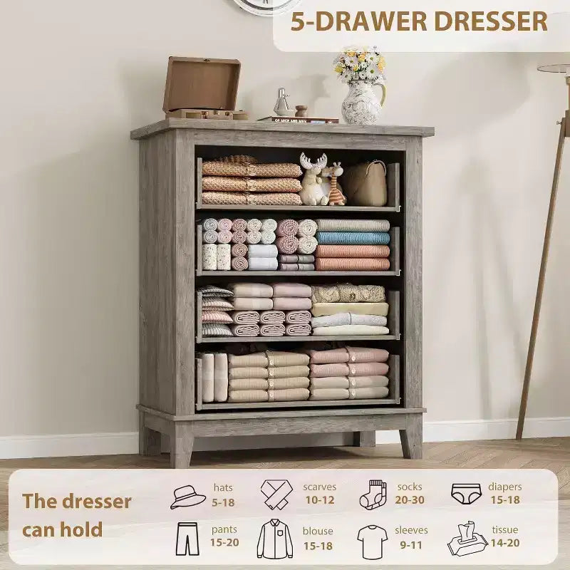 Acekool Commode à 4 tiroirs, Armoire verticale haute avec tiroirs de rangement profonds, Organisateur de placard moderne pour chambre à coucher et salon